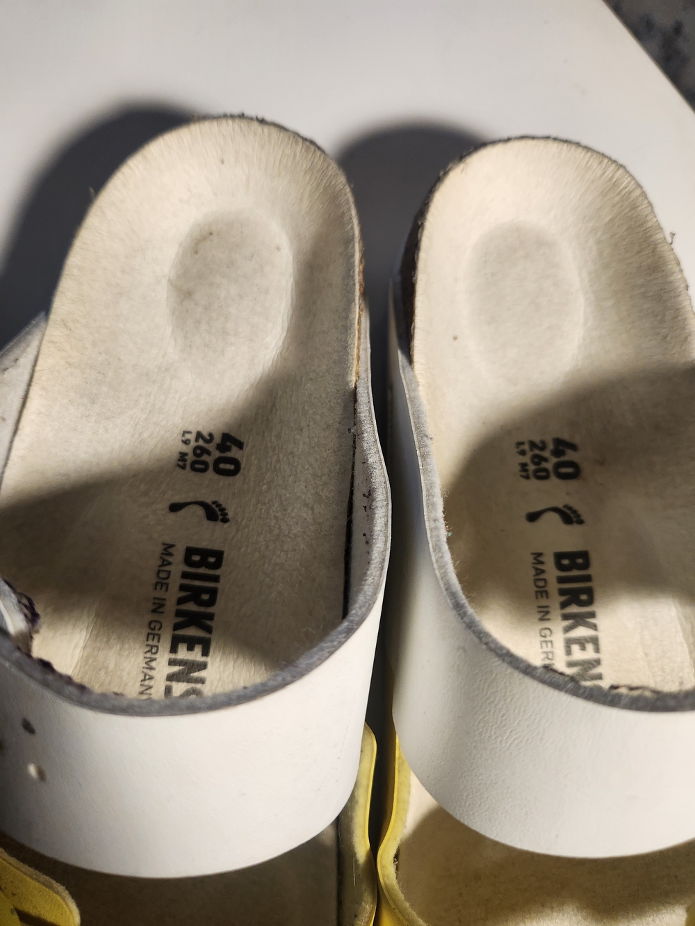 Birkenstock Two-Tone Yellow & White Slide Sandals - Picture 2 of 4